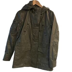 SAM Olive Waxed Hooded Parka Jacket Green